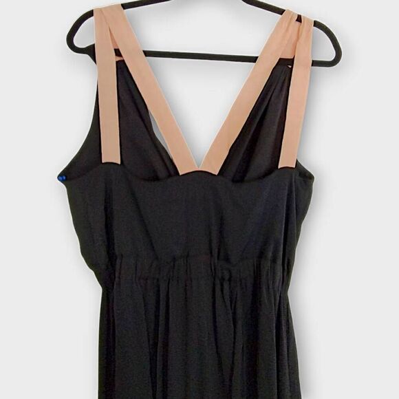 Banana Republic‎ Womens Maxi Sz 16 Black Peach Ribbon Straps Elastic Waist Gown - Picture 4 of 15